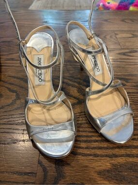 Jimmy Choo Metallic Silver Strappy Heels